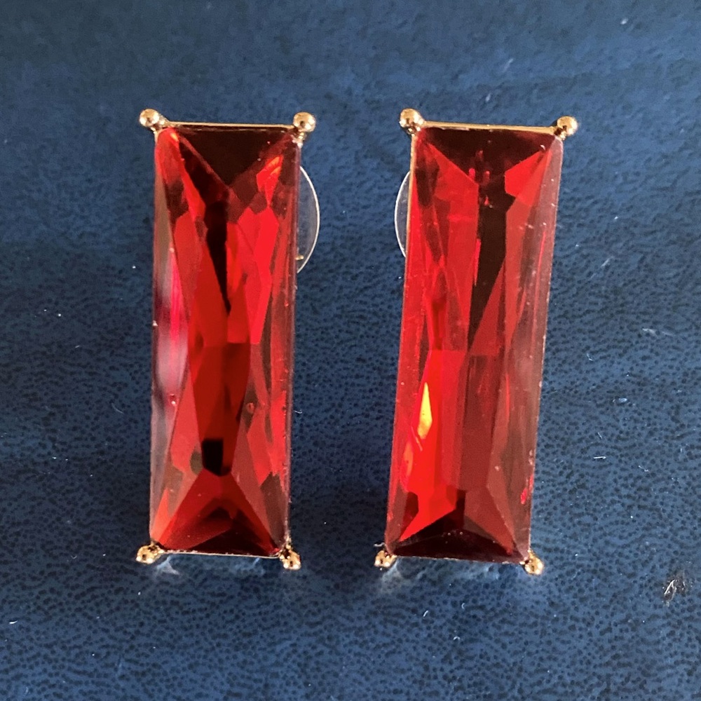 Elegant Red Gemstone Earrings Rectangular Shape G… - image 1
